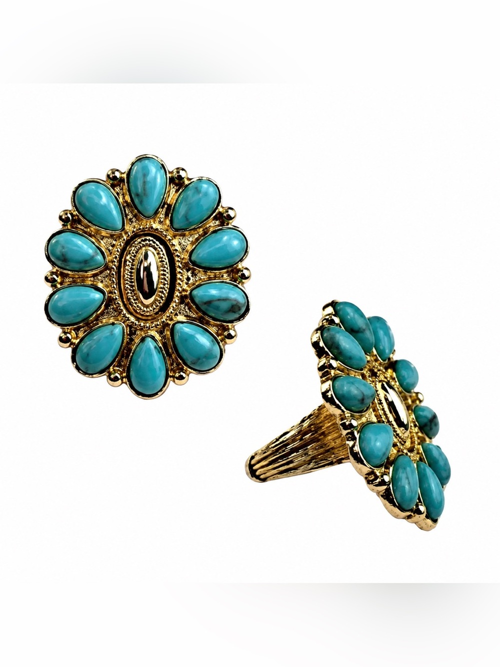 BRAND NEW W TAGS Pink Panache Turquoise Concho Adjustable Ring 18K Gold Dipped